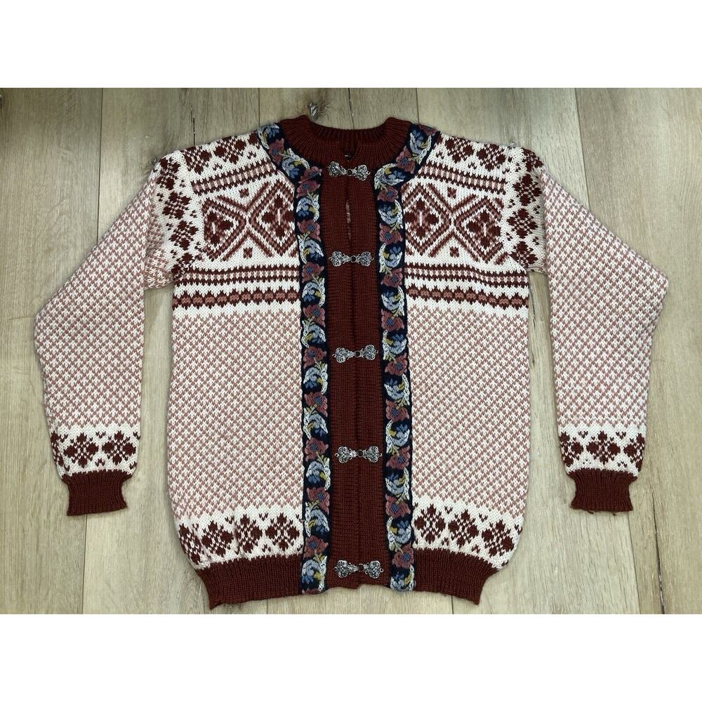 Vintage Dale Of Norway Cardigan Wool Sweater Metal Clasp 38 XS Snowflake Granny